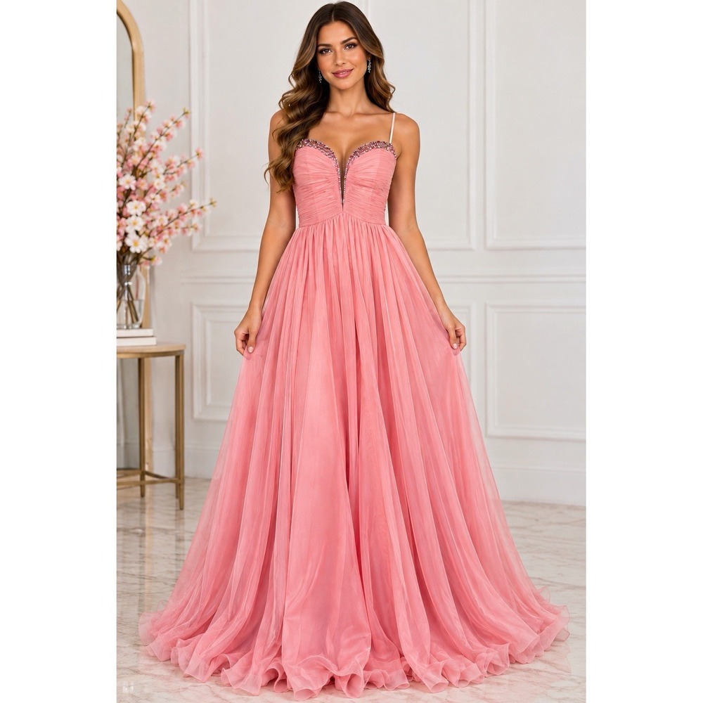 Mia Bella The Label Pink Chiffon Beaded Maxi Dress 40004T Size 0